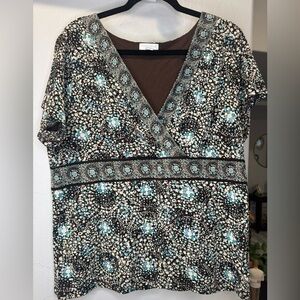 Charter Club Brown and Blue Patterned Blouse